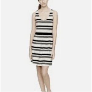 J Crew Dress Womens Medium Ivory Black Striped Ponte Knit Midi Scoop Neck Boho